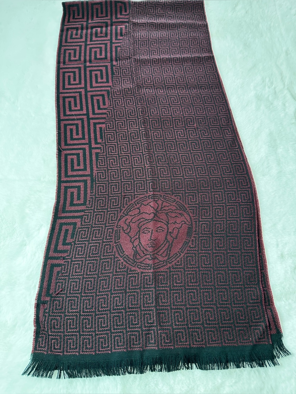 Versace Black & Burgundy Medusa Pattern Scarf